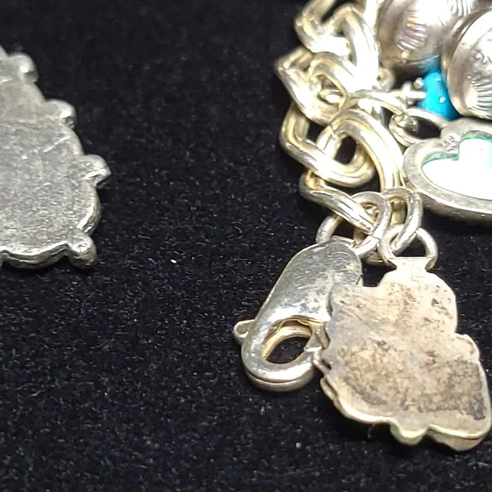 NAVAJO, HOPI, ZUNI & PAWN Turquoise Spiny Oyster, Lapis, Coral CHARM BRACELET - Picture 9 of 12